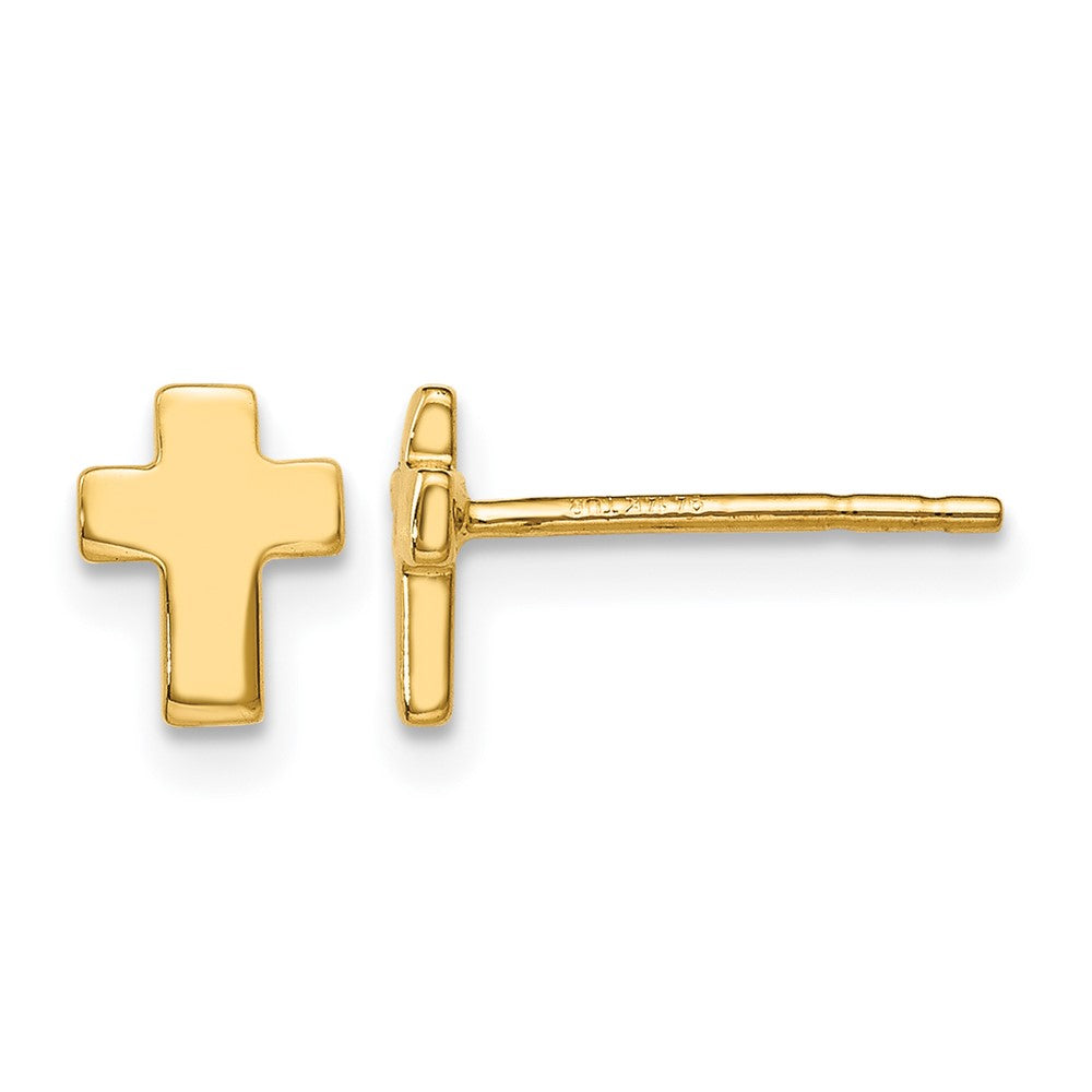 14K Yellow Gold Polished Cross Post Earrings