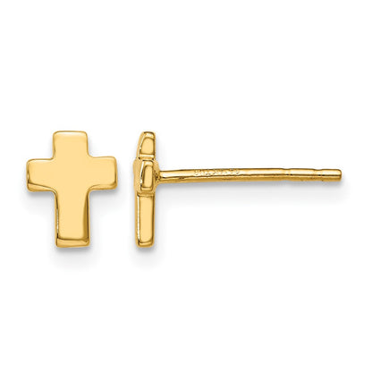 14K Yellow Gold Polished Cross Post Earrings