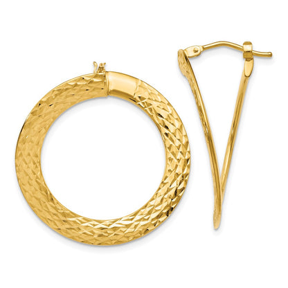 14K Yellow Gold Polished D/C Twisted Hoop Earrings