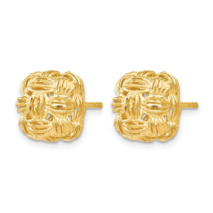 14K Yellow Gold D/C Basketweave Post Earrings