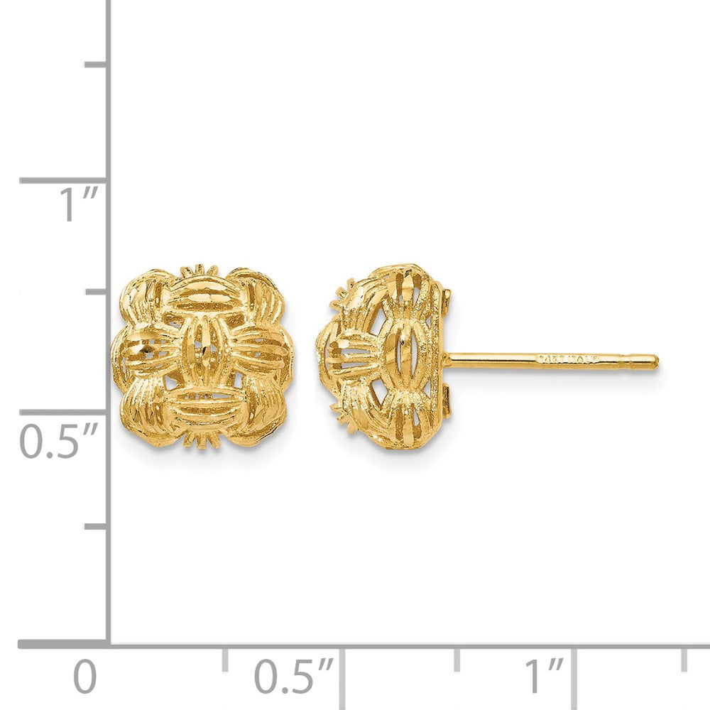 14K Yellow Gold D/C Basketweave Post Earrings