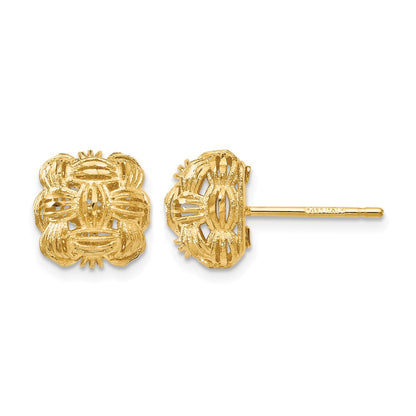 14K Yellow Gold D/C Basketweave Post Earrings