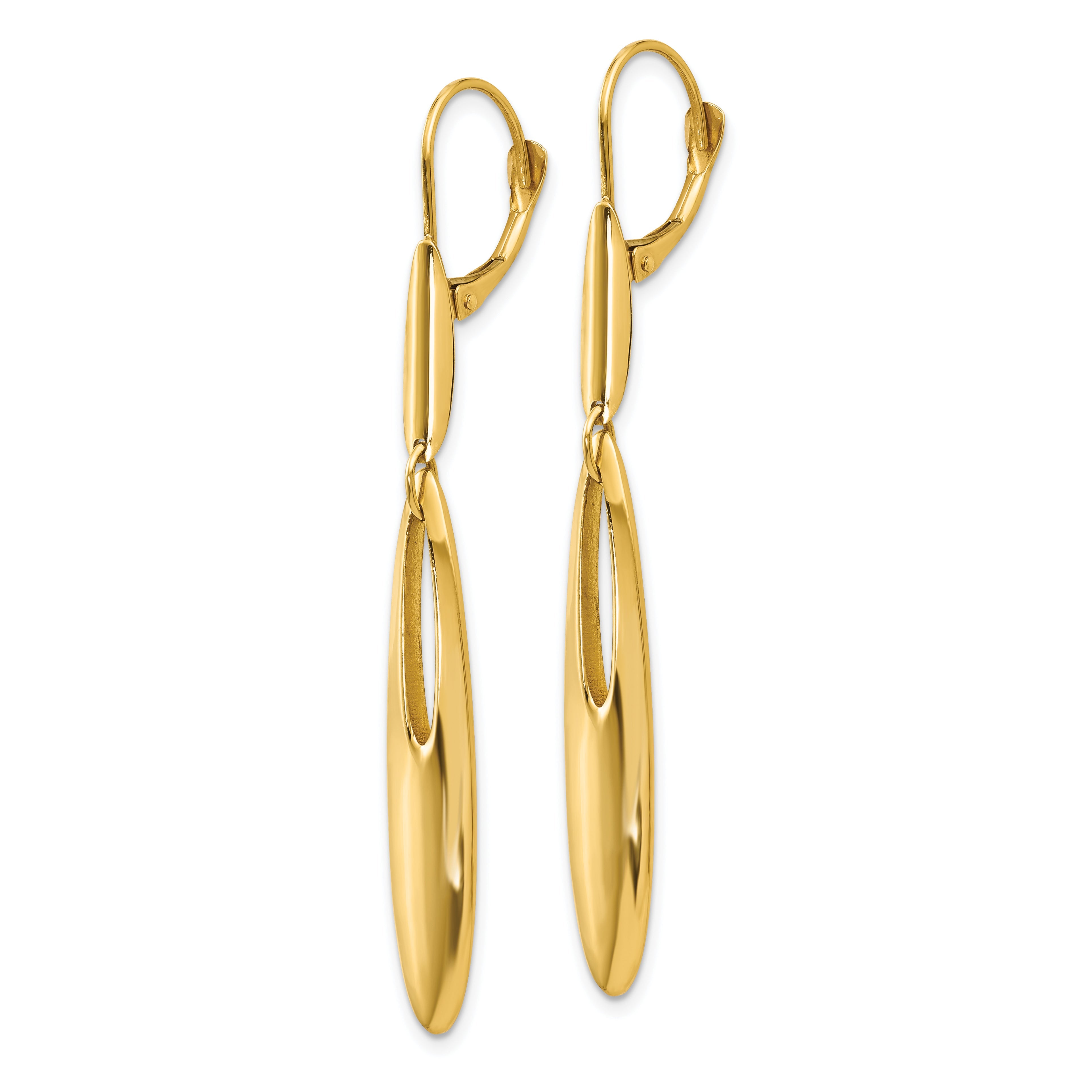 14K Yellow Gold Polished Leverback Dangle Earrings