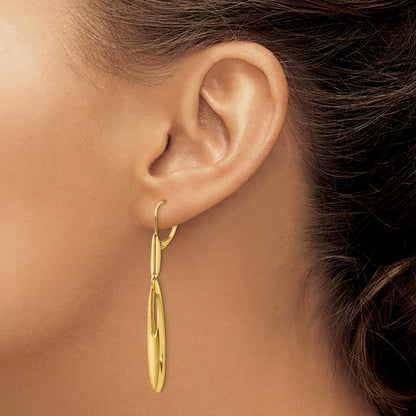 14K Yellow Gold Polished Leverback Dangle Earrings