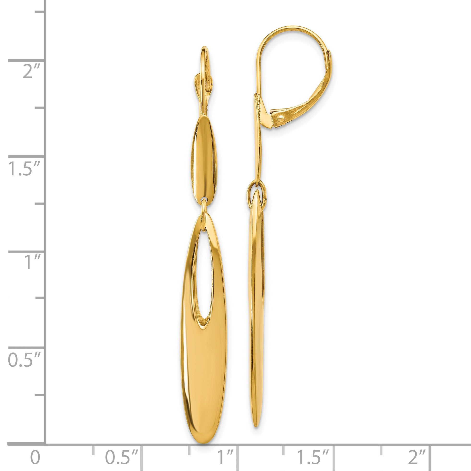 14K Yellow Gold Polished Leverback Dangle Earrings