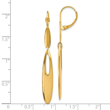 14K Yellow Gold Polished Leverback Dangle Earrings