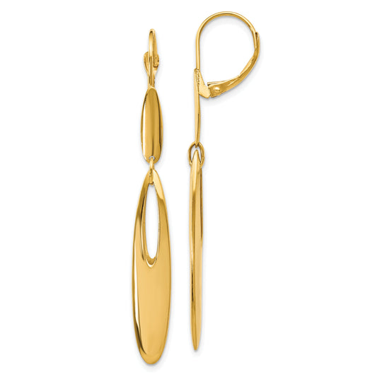 14K Yellow Gold Polished Leverback Dangle Earrings