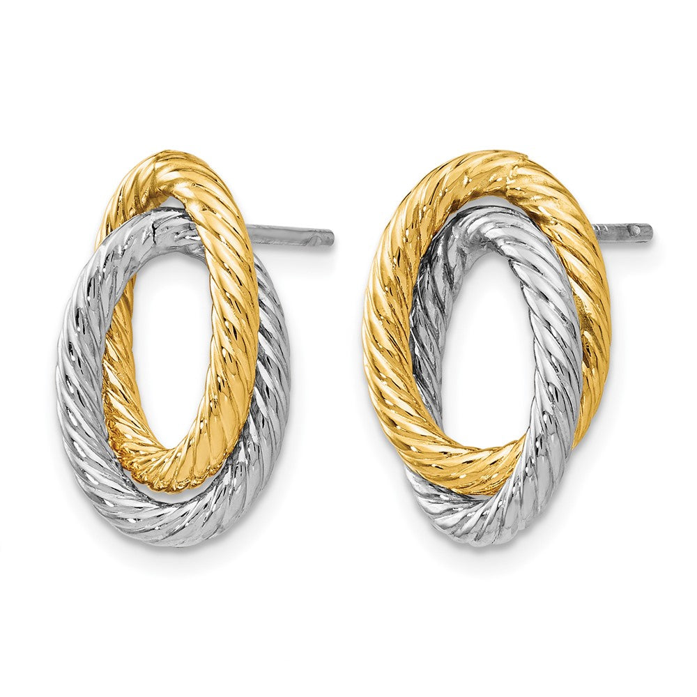 14K Yellow & Rhodium W/ White Fancy Twisted Oval Post Earrings