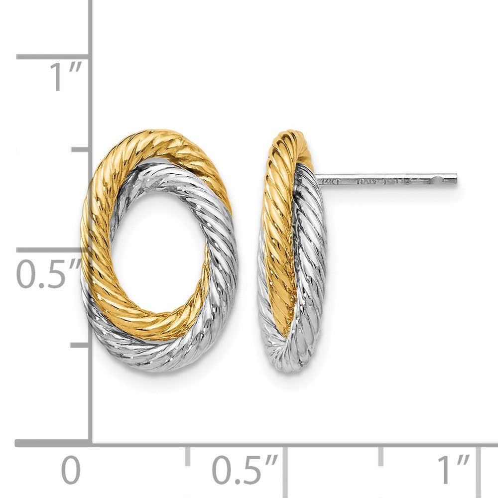 14K Yellow & Rhodium W/ White Fancy Twisted Oval Post Earrings