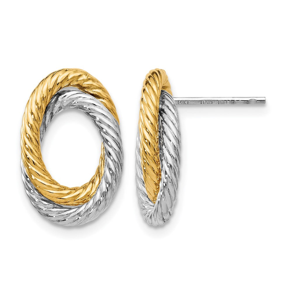 14K Yellow & Rhodium W/ White Fancy Twisted Oval Post Earrings