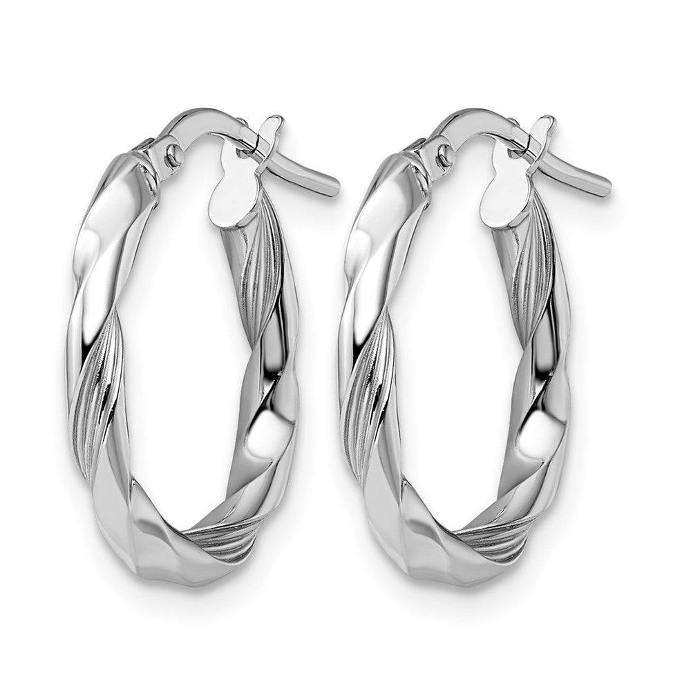 14K White Gold Polished And Textured Hoop Earrings
