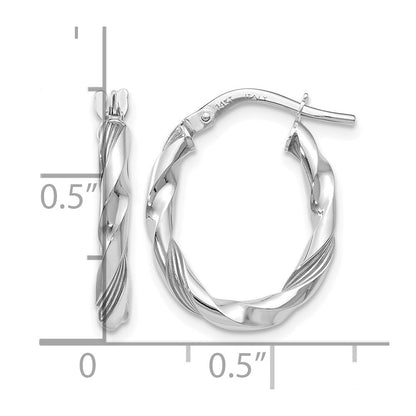 14K White Gold Polished And Textured Hoop Earrings