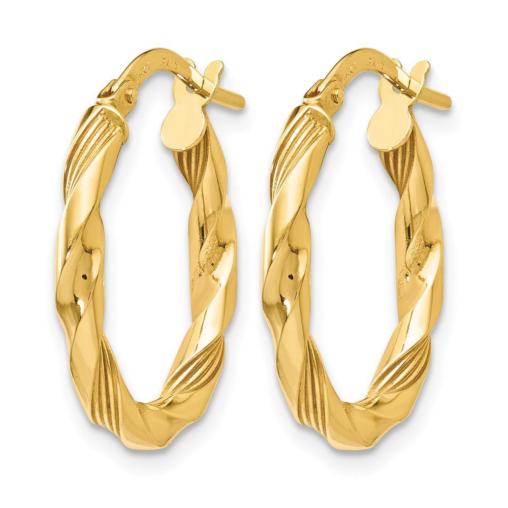 14K Yellow Gold Polished And Textured Hoop Earrings