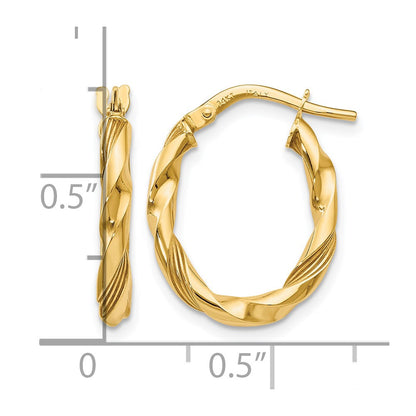 14K Yellow Gold Polished And Textured Hoop Earrings