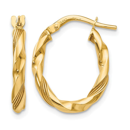 14K Yellow Gold Polished And Textured Hoop Earrings