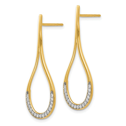 14K Yellow & Rhodium Cz Post Dangle Earrings