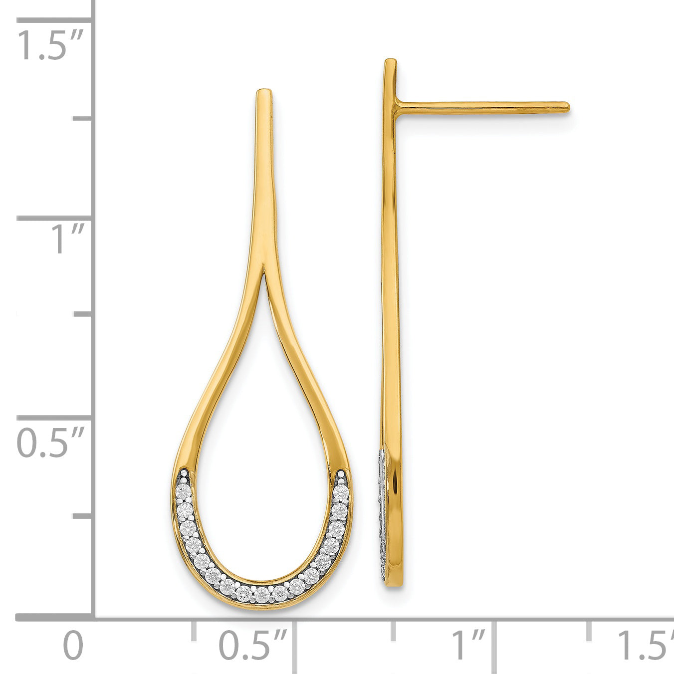 14K Yellow & Rhodium Cz Post Dangle Earrings