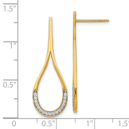 14K Yellow & Rhodium Cz Post Dangle Earrings
