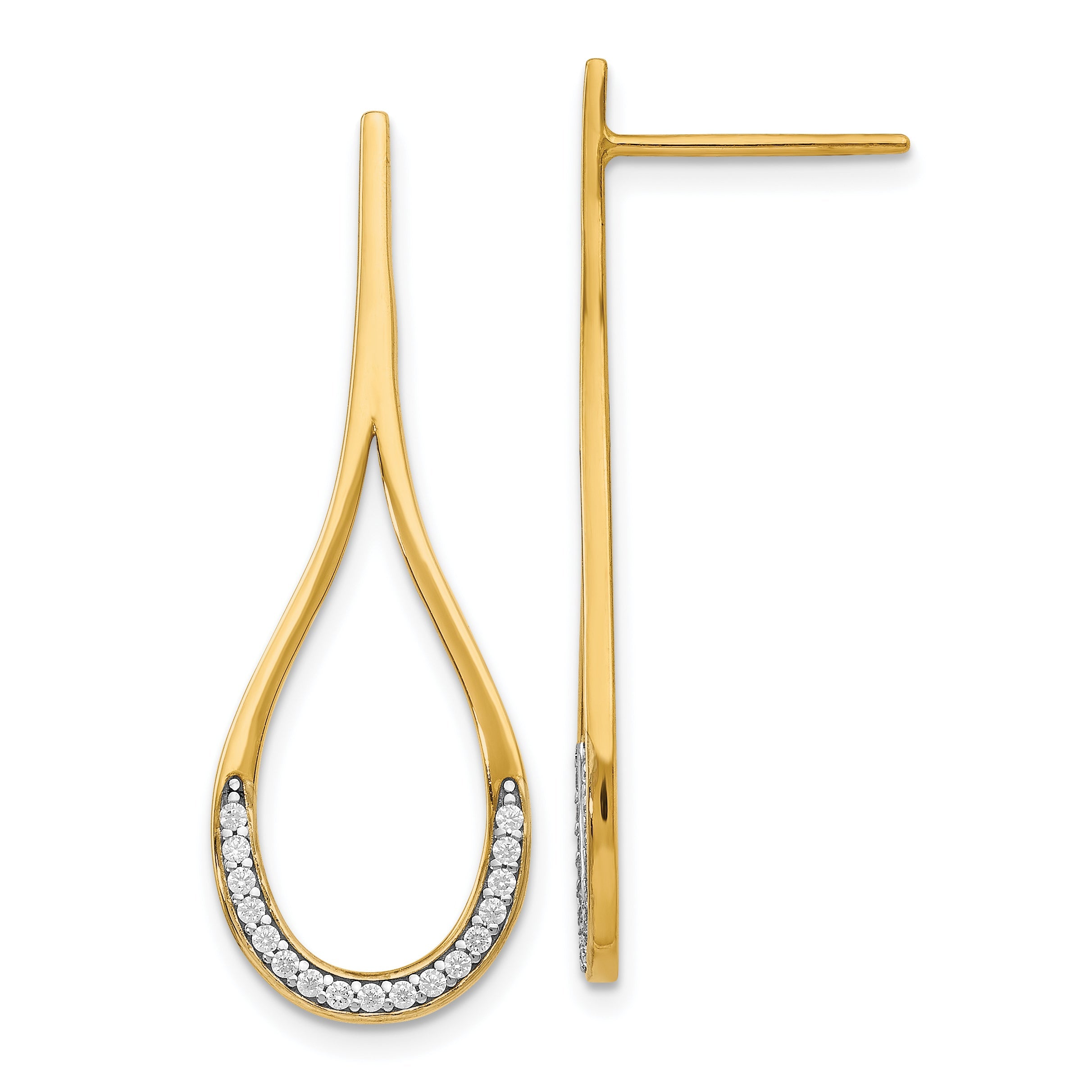 14K Yellow & Rhodium Cz Post Dangle Earrings