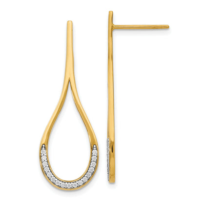 14K Yellow & Rhodium Cz Post Dangle Earrings