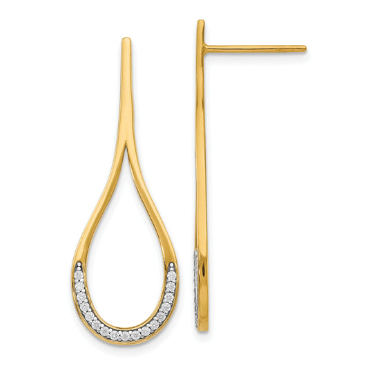 14K Yellow & Rhodium Cz Post Dangle Earrings