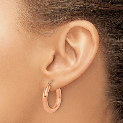 14K Rose Gold Polished 4mm Hoop Earrings