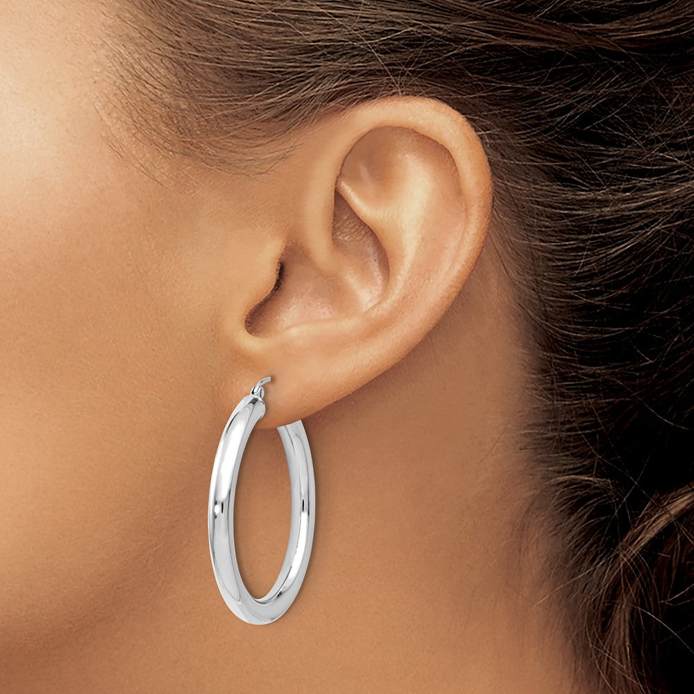 14K White Gold Polished Lightweight Hoop Earrings