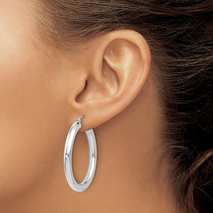 14K White Gold Polished Lightweight Hoop Earrings