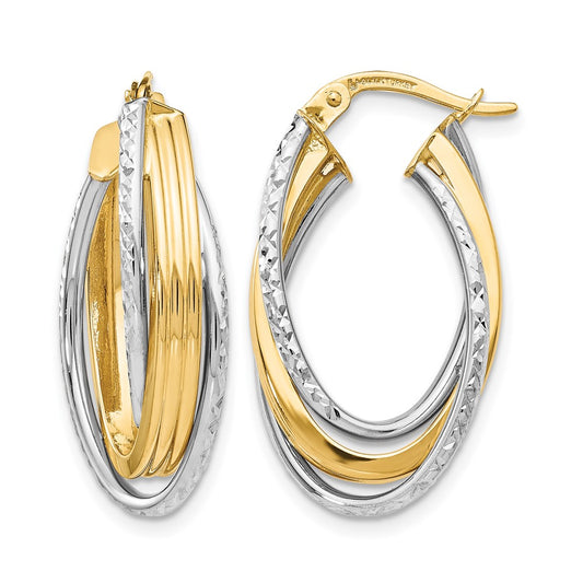 14K Two-Tone Polished D/C Hoop Earrings