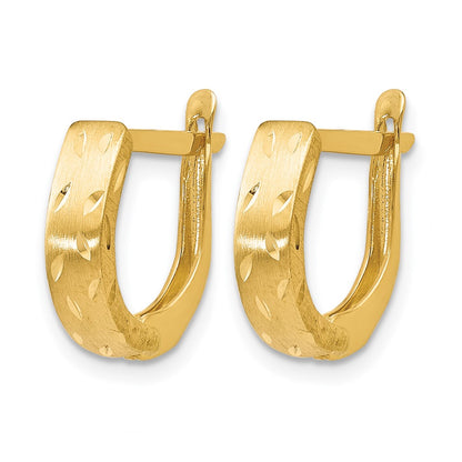 14K Yellow Gold Polished Brushed D/C Hoop Earrings