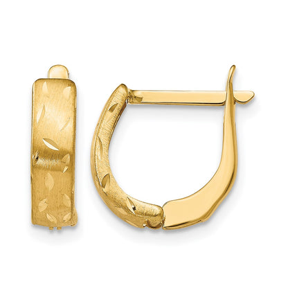 14K Yellow Gold Polished Brushed D/C Hoop Earrings