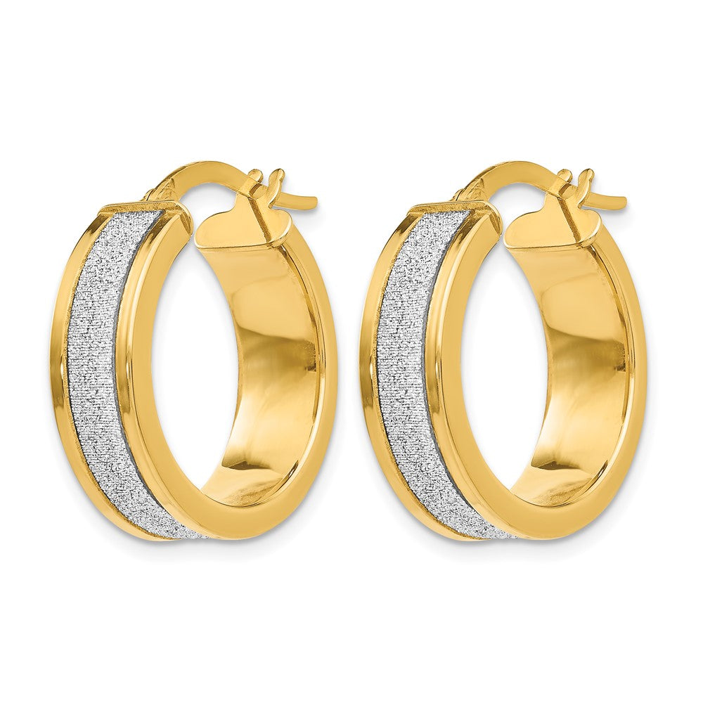 14K Yellow Gold Fancy Glimmer Infused Hoop Earrings