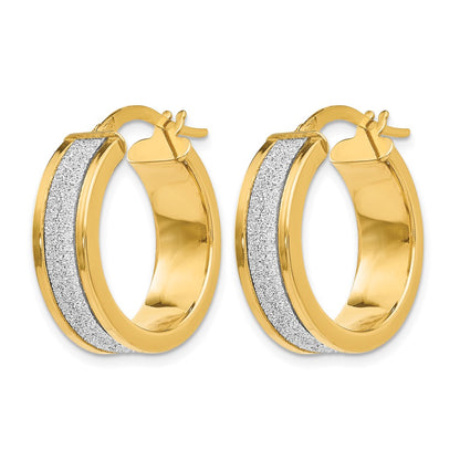 14K Yellow Gold Fancy Glimmer Infused Hoop Earrings