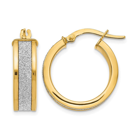 14K Yellow Gold Fancy Glimmer Infused Hoop Earrings