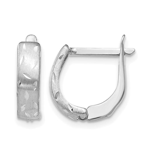 14K White Gold Polished Brushed D/C Hoop Earrings