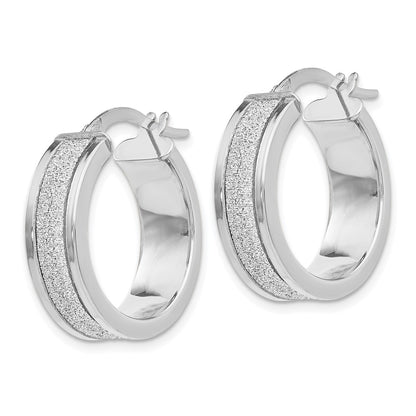 14K White Gold Fancy Glimmer Infused Hoop Earrings