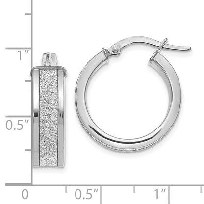 14K White Gold Fancy Glimmer Infused Hoop Earrings