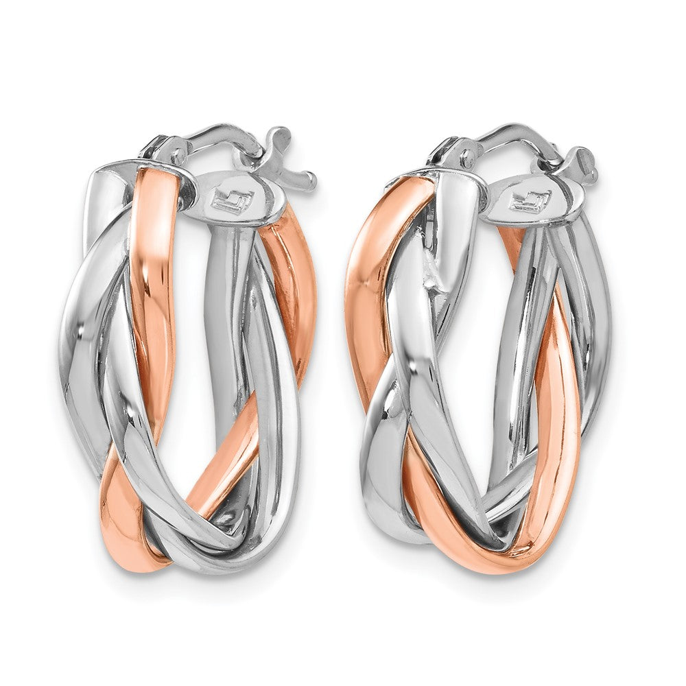 14K Yellow & Rhodium With White And Rose Gold Plating Polished Hinged Hoop Earrings