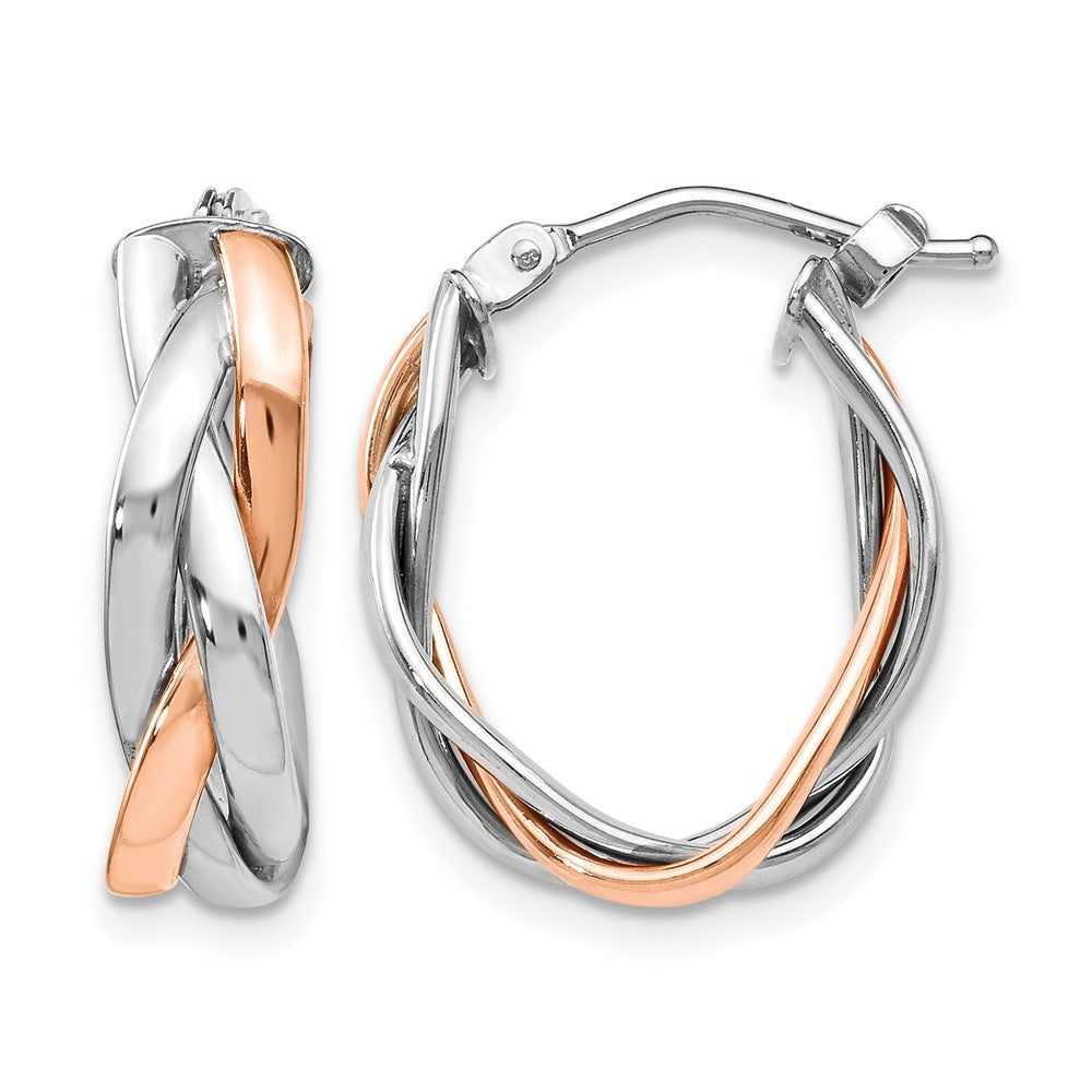 14K Yellow & Rhodium With White And Rose Gold Plating Polished Hinged Hoop Earrings