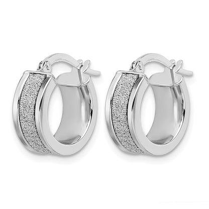 14K White Gold Fancy Glimmer Infused Hoop Earrings