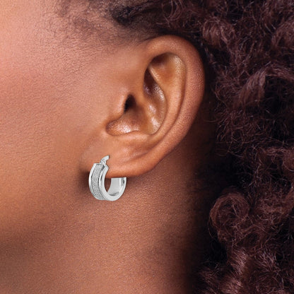 14K White Gold Fancy Glimmer Infused Hoop Earrings