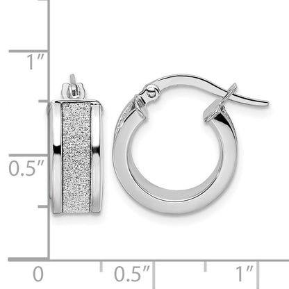14K White Gold Fancy Glimmer Infused Hoop Earrings
