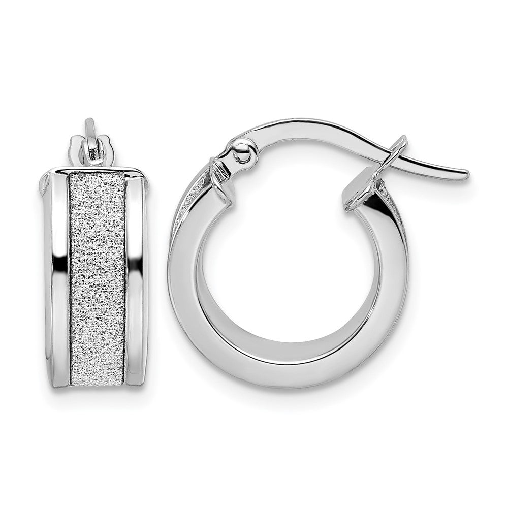 14K White Gold Fancy Glimmer Infused Hoop Earrings