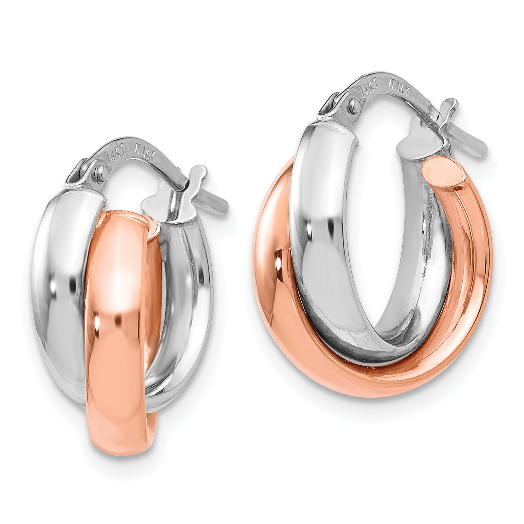 14K Two-Tone White Gold Rose-Plated Polished Hoop Earrings