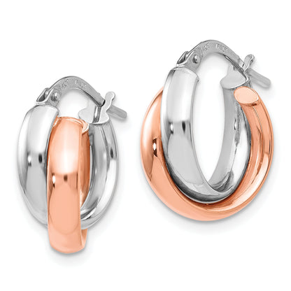 14K Two-Tone White Gold Rose-Plated Polished Hoop Earrings