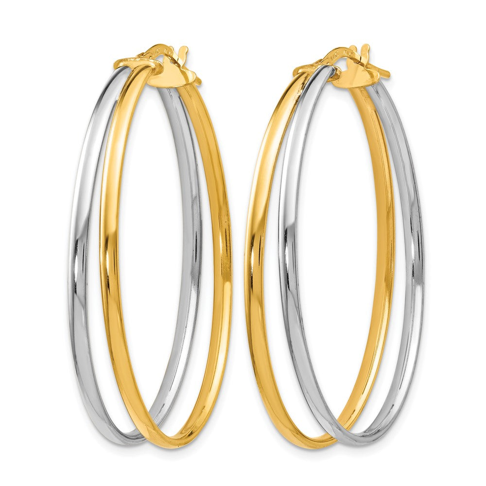 14K Yellow & Rhodium With Polished Hoop Earrings