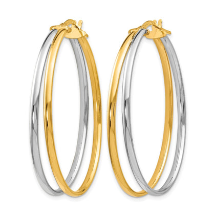 14K Yellow & Rhodium With Polished Hoop Earrings
