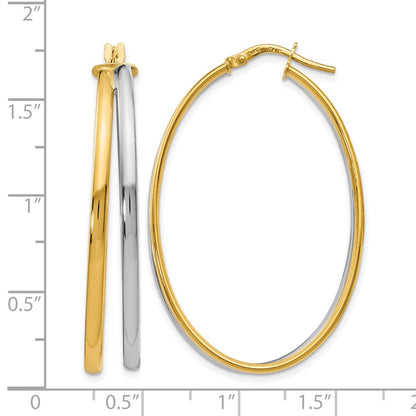 14K Yellow & Rhodium With Polished Hoop Earrings