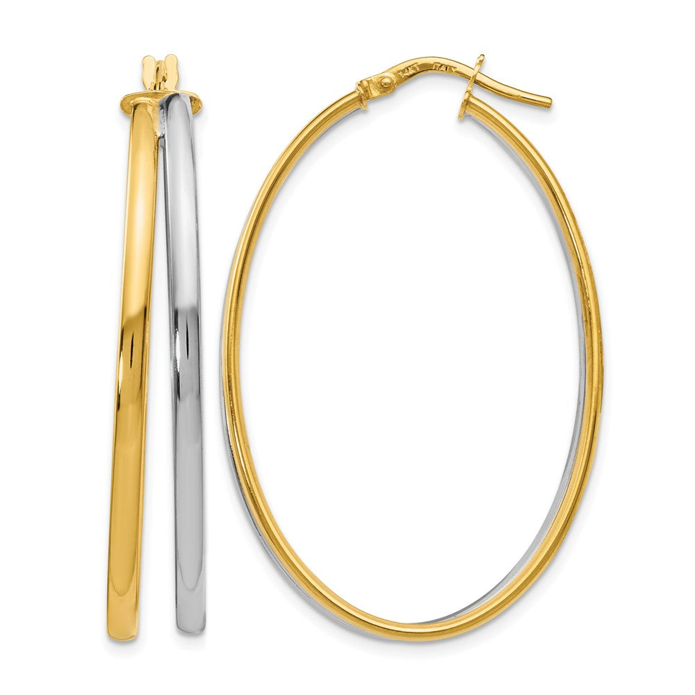 14K Yellow & Rhodium With Polished Hoop Earrings