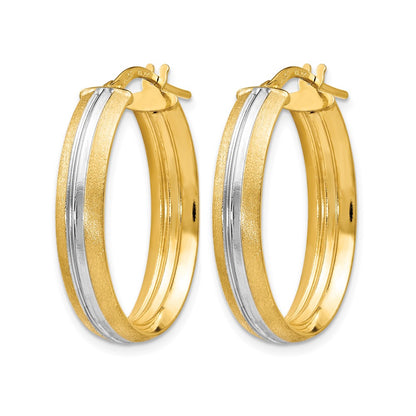 14K Yellow & Rhodium Rhodium-Plated Textured Hoop Earrings
